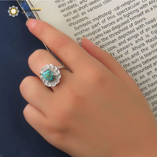 Silver Turquoise Ring, The Sun Design 3