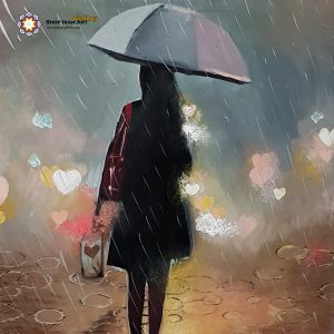 Oil Painting, Lady walking in the rain (Hand-painted)