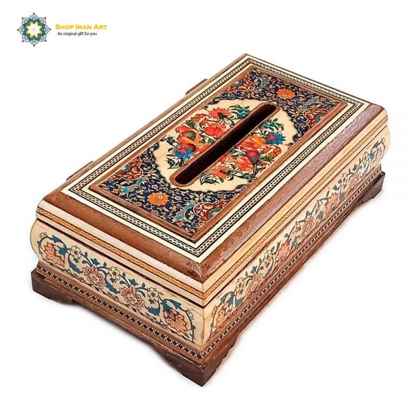 Persian Marquetry Spoon & Fork Box and Tissue Box set, Rose Design