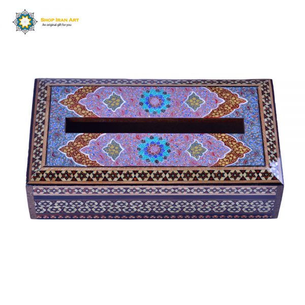 Persian Marquetry Khatam Kari Tissue Box, Blue Sparkle Design
