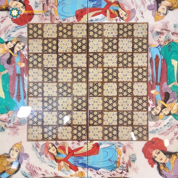 Persian Marquetry Khatam Kari Chess & Backgammon Board, Lovers Design