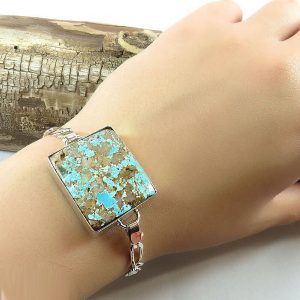 Silver Turquoise Bracelet, Cuadrado Design 6