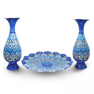 Minakari, Persian Enamel, Plate and Two pots set (3 PCs)