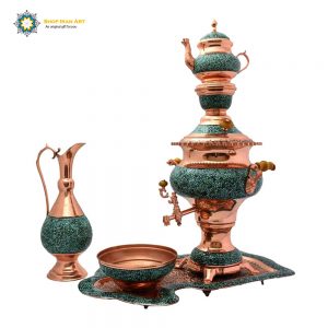 Turquoise Stone & Hand Engraved Cooper Samovar (5 items)