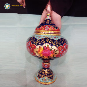 Minakari Persian Enamel Candy Dish, Golden Rose Design