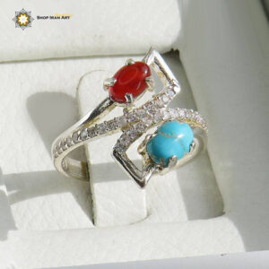 Silver Turquoise Ring, Agate and Turquoise