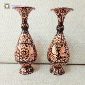 Persian Hand Engraved Copper Flower Vase Glazed Tin the Bird