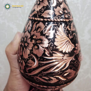 Persian Hand Engraved Copper Flower Vase Glazed Tin the Bird