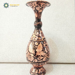Persian Hand Engraved Copper Flower Vase Glazed Tin the Bird